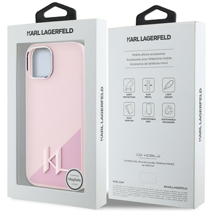 Custodia MagSafe per Apple iPhone 15, Karl Lagerfeld, Silicone Shadow Metal Initial, Rosa
