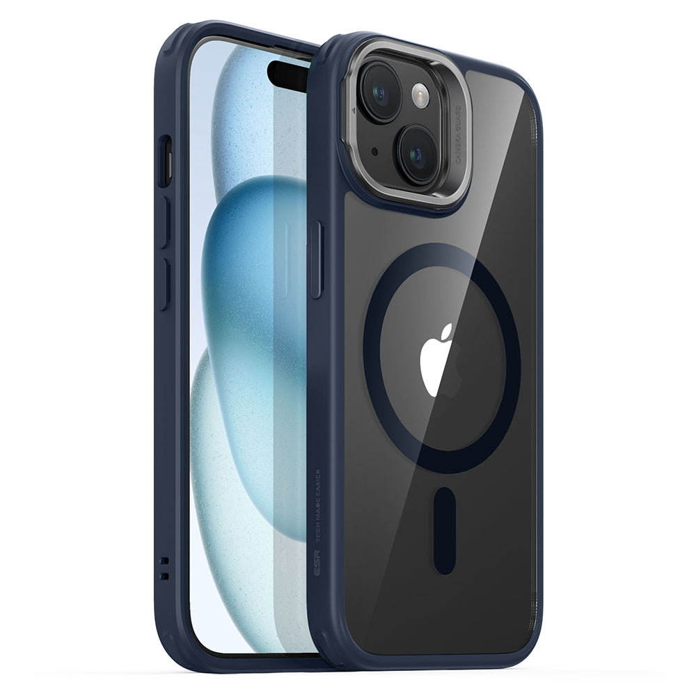 Custodia MagSafe per Apple iPhone 15 Plus, ESR, Classic Hybrid Kickstand, Blu Navy Trasparente
