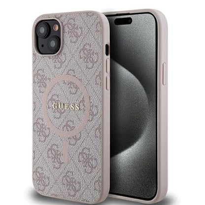 Coque MagSafe pour Apple iPhone 15 Plus, Guess, Collection 4G, Rose.