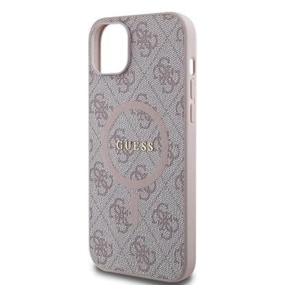 Coque MagSafe pour Apple iPhone 15 Plus, Guess, Collection 4G, Rose.