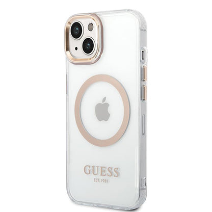 Étui MagSafe pour Apple iPhone 15 Plus, Guess, Contour Métallique, Doré