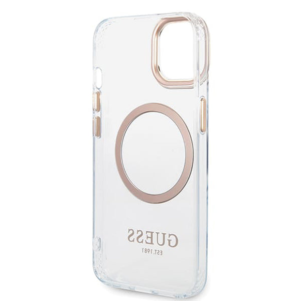 Étui MagSafe pour Apple iPhone 15 Plus, Guess, Contour Métallique, Doré