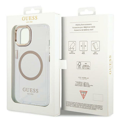 Étui MagSafe pour Apple iPhone 15 Plus, Guess, Contour Métallique, Doré