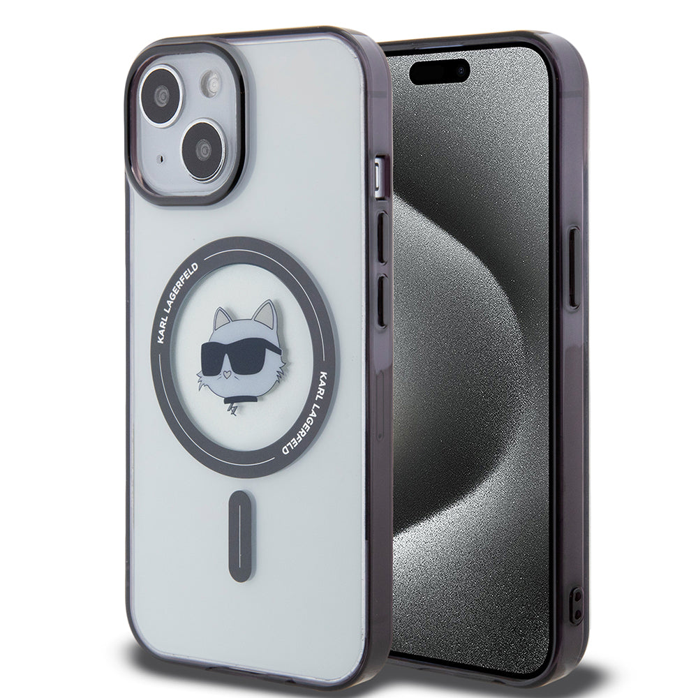 Coque MagSafe pour Apple iPhone 15 Plus, Karl Lagerfeld, IML Choupette's Head, Transparente
