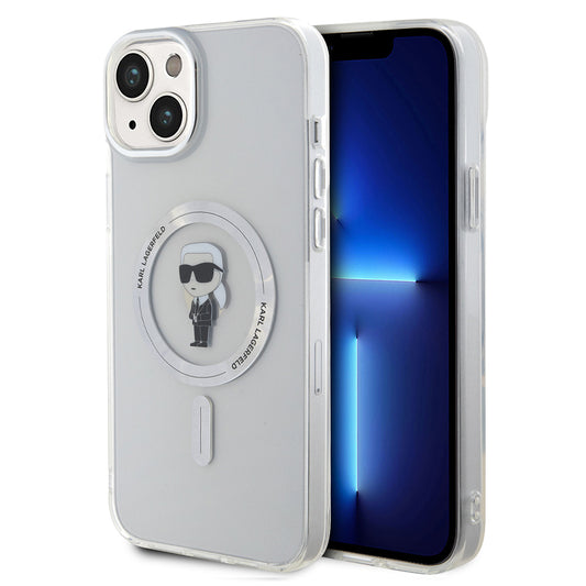 Coque MagSafe pour Apple iPhone 15 Plus, Karl Lagerfeld, IML Ikonik Karl, Transparente