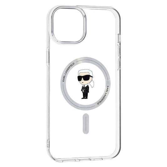 Coque MagSafe pour Apple iPhone 15 Plus, Karl Lagerfeld, IML Ikonik Karl, Transparente