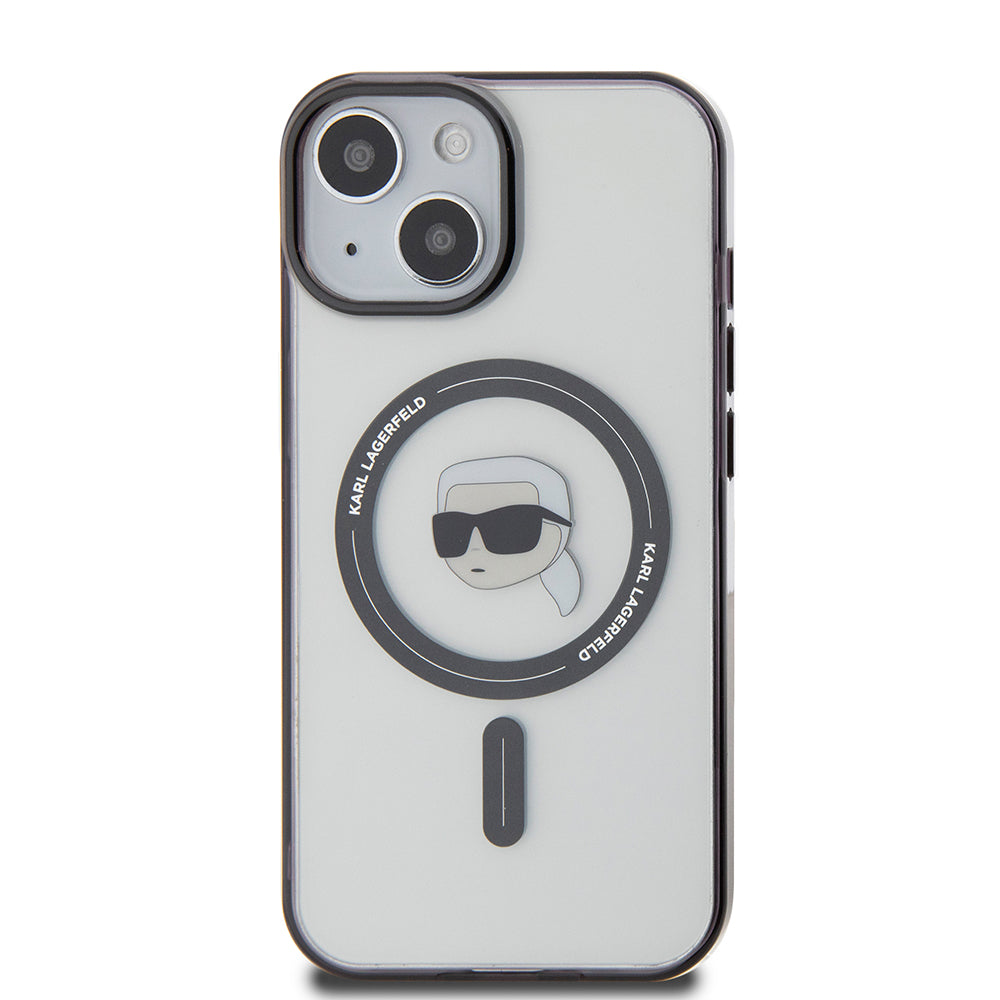 Coque MagSafe pour Apple iPhone 15 Plus, Karl Lagerfeld, IML Karl's Head, Transparente