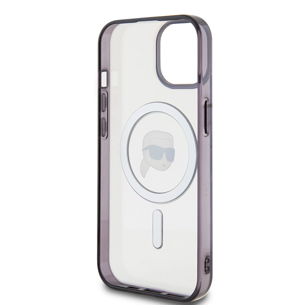 Coque MagSafe pour Apple iPhone 15 Plus, Karl Lagerfeld, IML Karl's Head, Transparente
