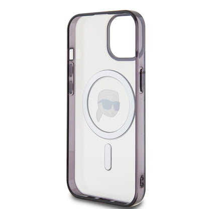 Coque MagSafe pour Apple iPhone 15 Plus, Karl Lagerfeld, IML Karl's Head, Transparente