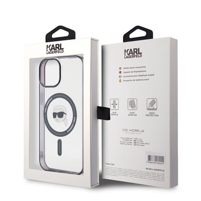 Coque MagSafe pour Apple iPhone 15 Plus, Karl Lagerfeld, IML Karl's Head, Transparente