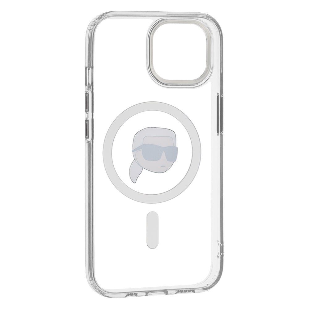 MagSafe Hülle für Apple iPhone 15 Plus, Karl Lagerfeld, IML Metal Karl's Head, Weiß