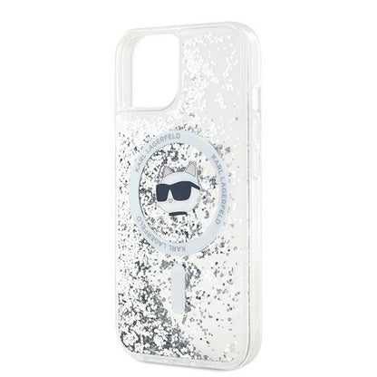 Coque MagSafe pour Apple iPhone 15 Plus, Karl Lagerfeld, Liquid Glitter Choupette's Head, Transparente