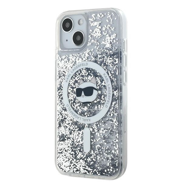Coque MagSafe pour Apple iPhone 15 Plus, Karl Lagerfeld, Liquid Glitter Choupette's Head, Transparente