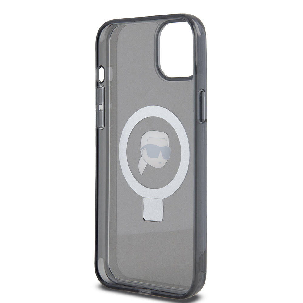 Custodia MagSafe per Apple iPhone 15 Plus, Karl Lagerfeld, Ring Stand Karl's Head, Nera