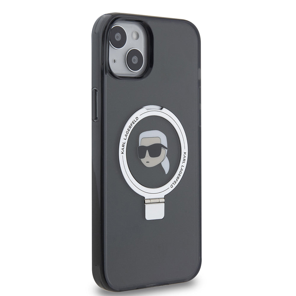 Custodia MagSafe per Apple iPhone 15 Plus, Karl Lagerfeld, Ring Stand Karl's Head, Nera