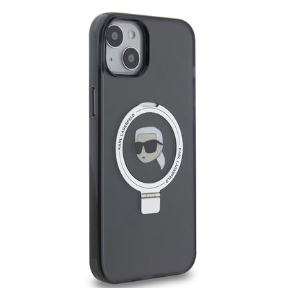 Custodia MagSafe per Apple iPhone 15 Plus, Karl Lagerfeld, Ring Stand Karl's Head, Nera