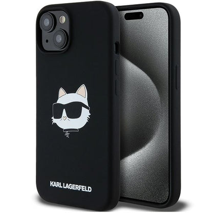 Custodia MagSafe per Apple iPhone 15 Plus, Karl Lagerfeld, Silicone Choupette's Head, Nera
