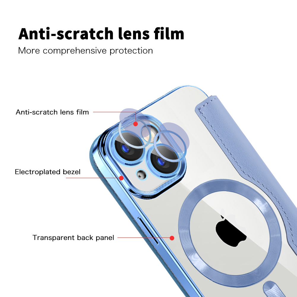 Custodia MagSafe per Apple iPhone 15 Plus, Techsuit, SmartMag Book, Blu