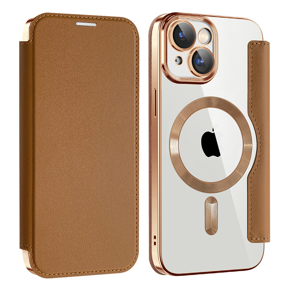 MagSafe Case for Apple iPhone 15 Plus, Techsuit, SmartMag Book, Brown