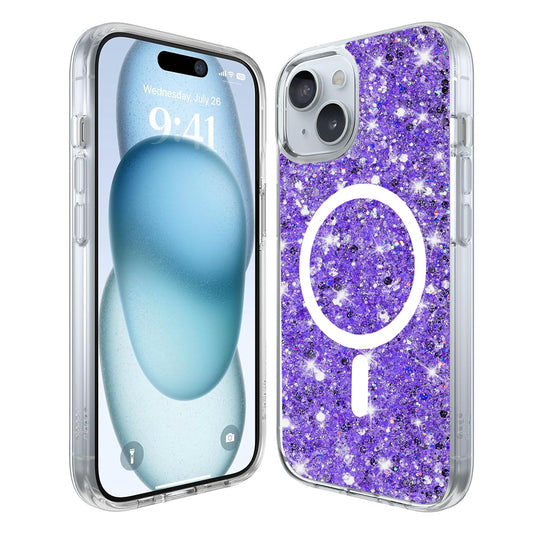 Coque MagSafe pour Apple iPhone 15 Plus, Techsuit, Paillettes Scintillantes, Violet