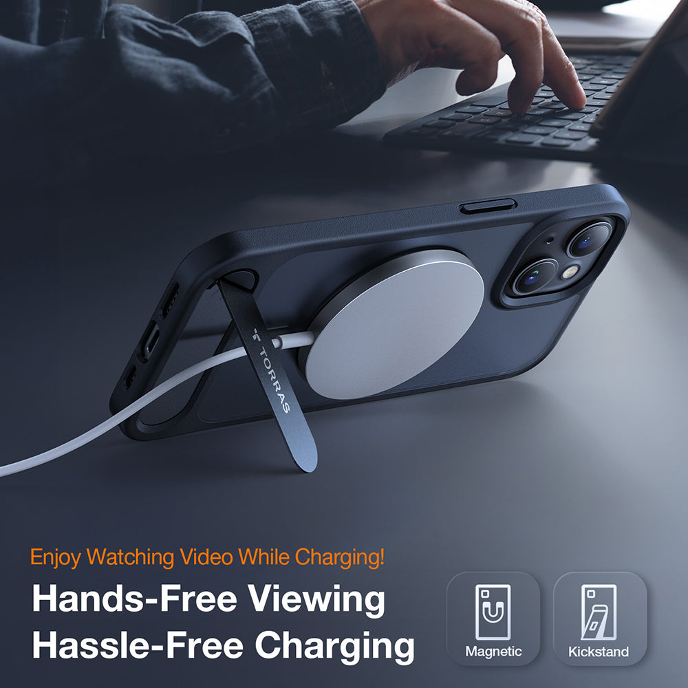 Custodia MagSafe per Apple iPhone 15 Plus, Torras, Pstand, Nera