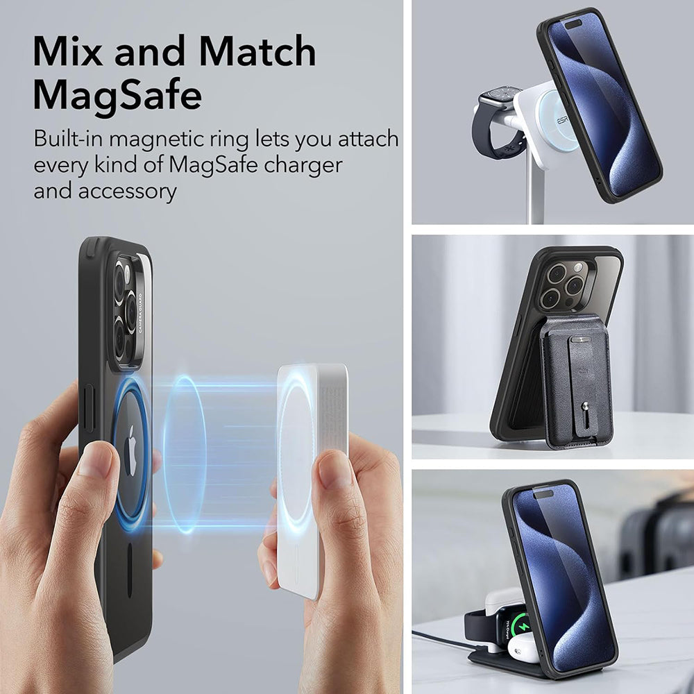Custodia MagSafe per Apple iPhone 15 Pro, ESR, Classic Hybrid, Nero Trasparente