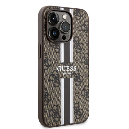 Custodia MagSafe per Apple iPhone 15 Pro, Guess, 4G Printed Stripes, Marrone