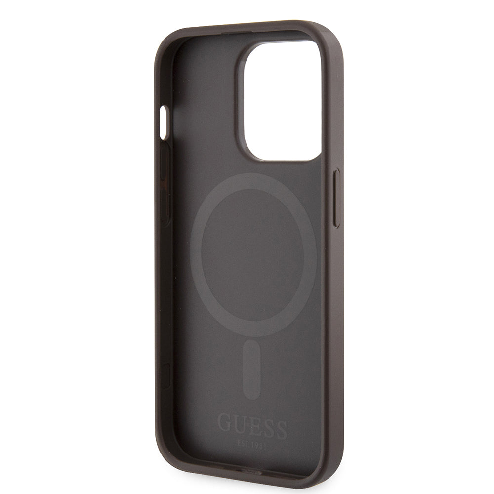 Custodia MagSafe per Apple iPhone 15 Pro, Guess, 4G Printed Stripes, Marrone