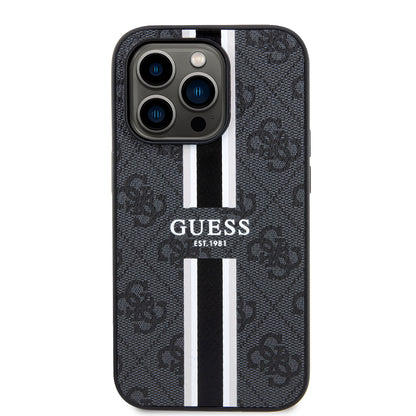 Custodia MagSafe per Apple iPhone 15 Pro, Guess, 4G Printed Stripes, Nera