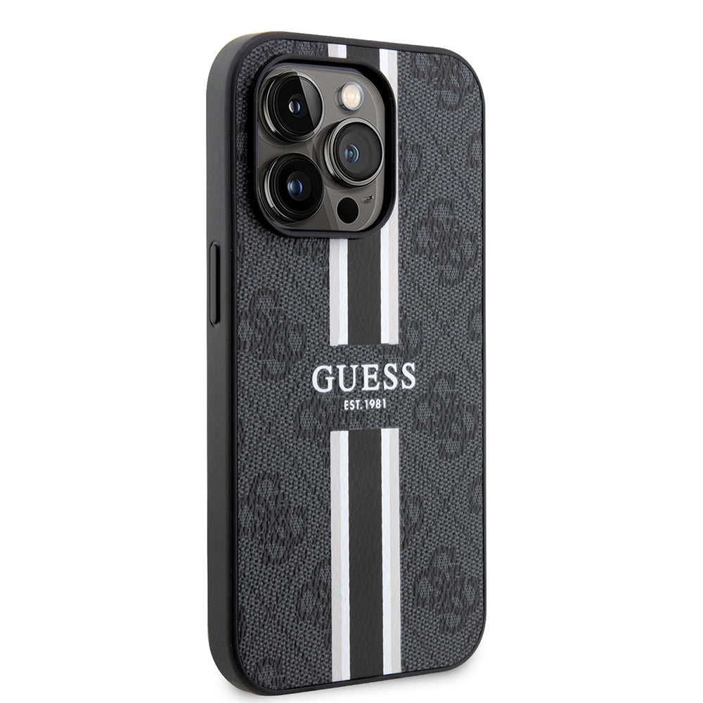 Custodia MagSafe per Apple iPhone 15 Pro, Guess, 4G Printed Stripes, Nera
