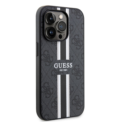Custodia MagSafe per Apple iPhone 15 Pro, Guess, 4G Printed Stripes, Nera