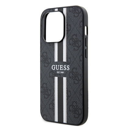 Custodia MagSafe per Apple iPhone 15 Pro, Guess, 4G Printed Stripes, Nera
