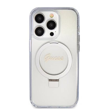 Coque MagSafe pour Apple iPhone 15 Pro, Guess, IML Ring Stand Glitter, Transparente