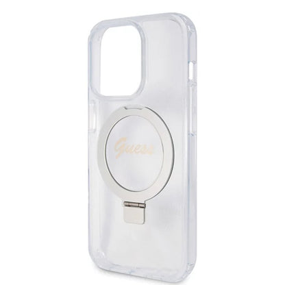 Coque MagSafe pour Apple iPhone 15 Pro, Guess, IML Ring Stand Glitter, Transparente