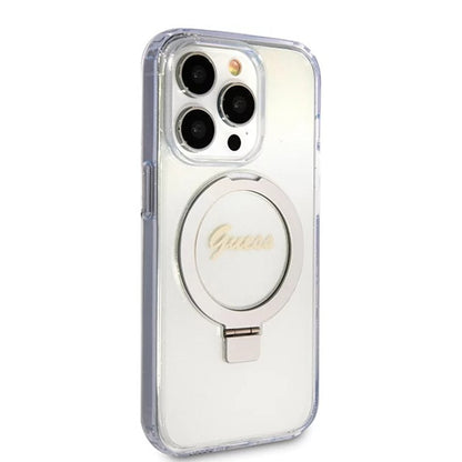 Coque MagSafe pour Apple iPhone 15 Pro, Guess, IML Ring Stand Glitter, Transparente