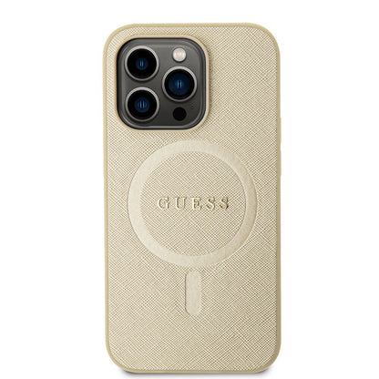 MagSafe Case for Apple iPhone 15 Pro, Guess, Saffiano, Beige