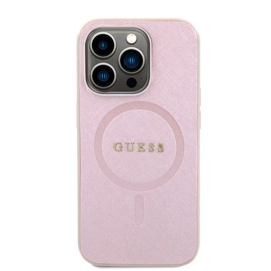 MagSafe Hülle für Apple iPhone 15 Pro, Guess, Saffiano, Rosa