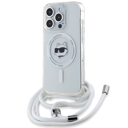 Étui MagSafe pour Apple iPhone 15 Pro, Karl Lagerfeld, IML Crossbody Choupette's Head with Strap, Transparent