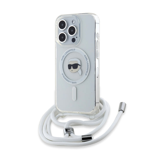 Coque MagSafe pour Apple iPhone 15 Pro, Karl Lagerfeld, IML Crossbody Karl's Head, Transparente