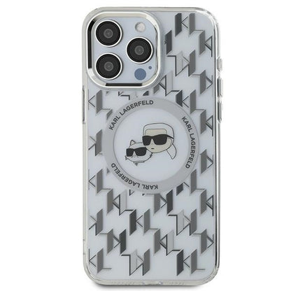 Coque MagSafe pour Apple iPhone 15 Pro, Karl Lagerfeld, IML Monogramme Karl & Têtes de Choupette, Transparente