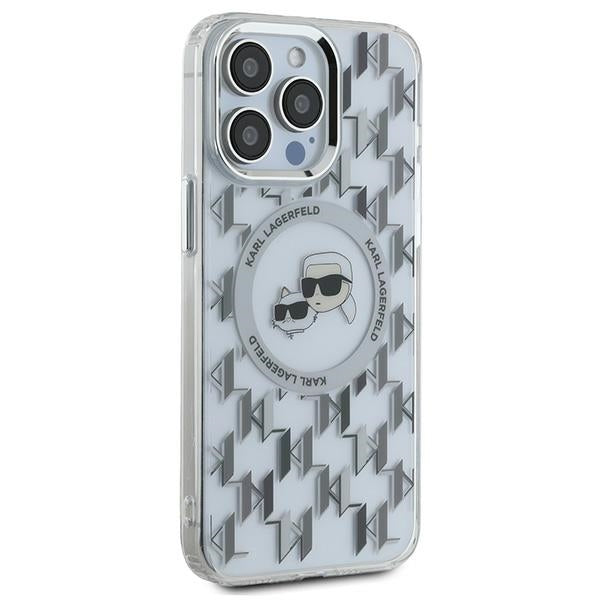 Coque MagSafe pour Apple iPhone 15 Pro, Karl Lagerfeld, IML Monogramme Karl & Têtes de Choupette, Transparente