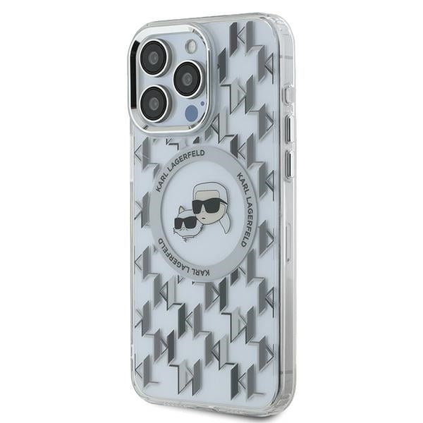 Coque MagSafe pour Apple iPhone 15 Pro, Karl Lagerfeld, IML Monogramme Karl & Têtes de Choupette, Transparente