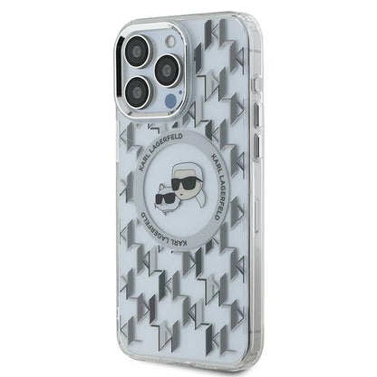 Coque MagSafe pour Apple iPhone 15 Pro, Karl Lagerfeld, IML Monogramme Karl & Têtes de Choupette, Transparente