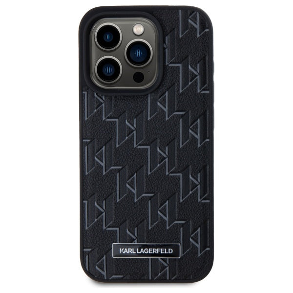 MagSafe Hülle für Apple iPhone 15 Pro, Karl Lagerfeld, Monogram Metal Logo, Schwarz