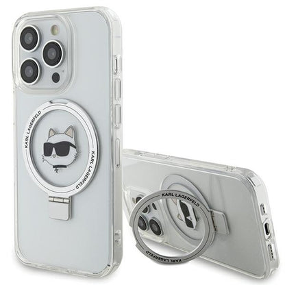Custodia MagSafe per Apple iPhone 15 Pro, Karl Lagerfeld, Ring Stand Choupette's Head, Bianca