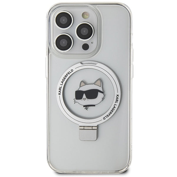 Custodia MagSafe per Apple iPhone 15 Pro, Karl Lagerfeld, Ring Stand Choupette's Head, Bianca