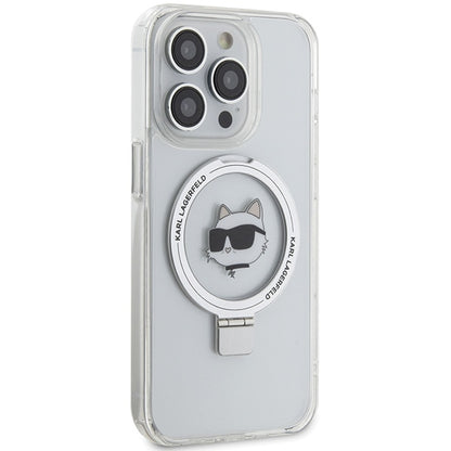 Custodia MagSafe per Apple iPhone 15 Pro, Karl Lagerfeld, Ring Stand Choupette's Head, Bianca