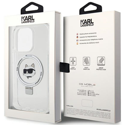 Custodia MagSafe per Apple iPhone 15 Pro, Karl Lagerfeld, Ring Stand Choupette's Head, Bianca