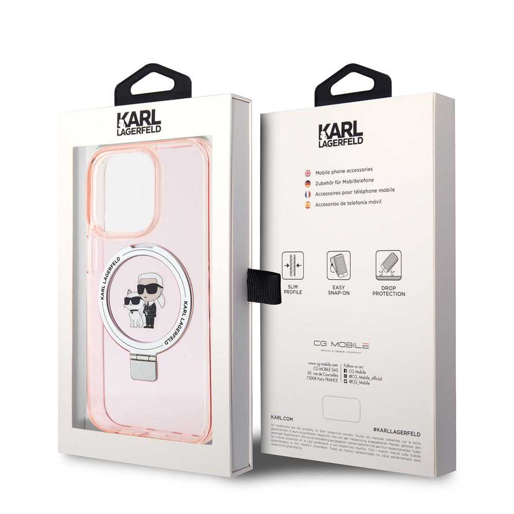 MagSafe Case for Apple iPhone 15 Pro, Karl Lagerfeld, Ring Stand Karl & Choupette, Pink