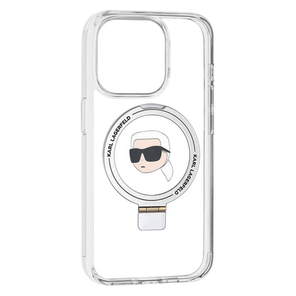Coque MagSafe pour Apple iPhone 15 Pro, Karl Lagerfeld, Ring Stand Karl's Head, Blanche